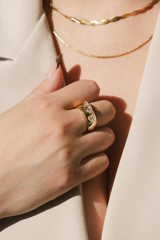 Adeline - Gold Triple Diamond Pear Ring