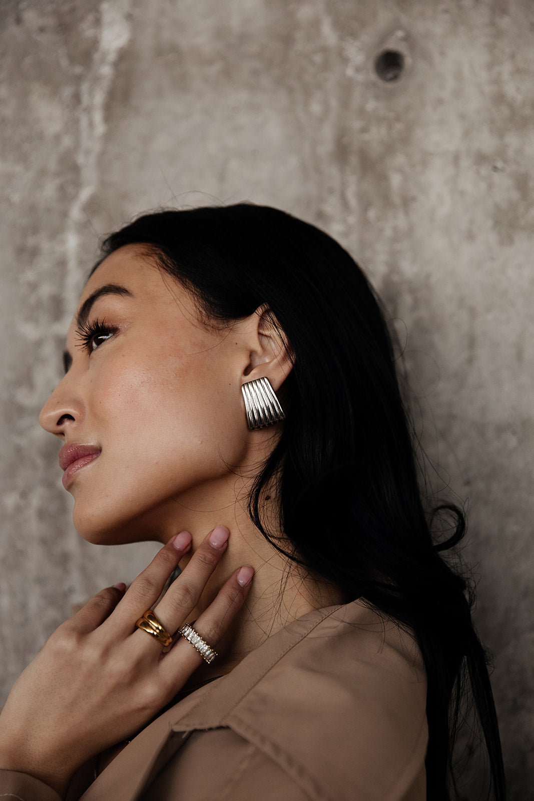 Chloé - Silver Ribbed Rectangle Stud Earrings