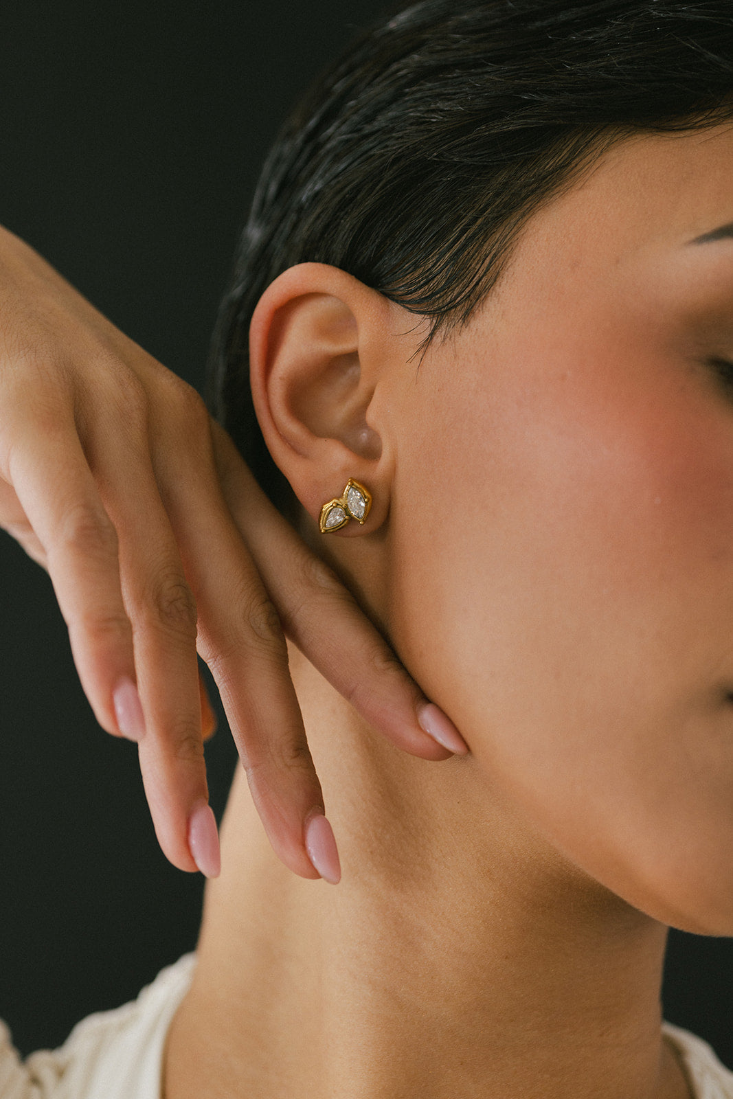 Benoîte - Gold Double Diamond Cluster Stud Earrings