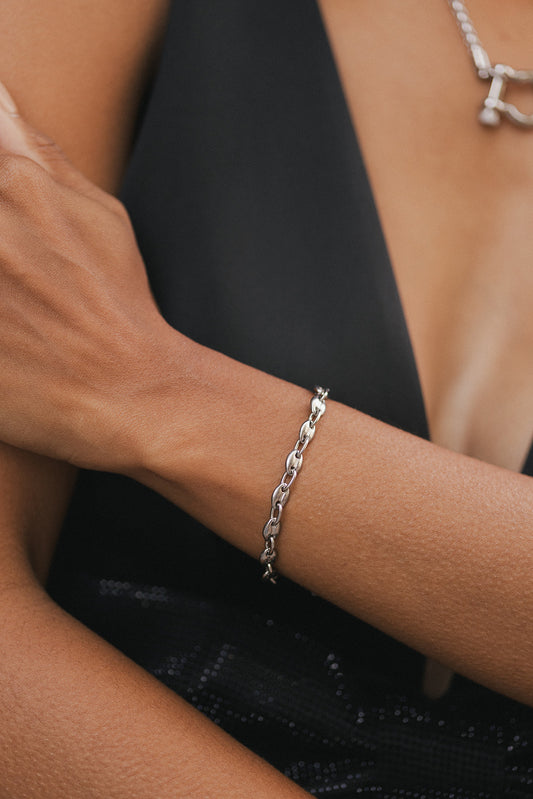 Vienna - Silver Coffee Bean Link Chain Bracelet