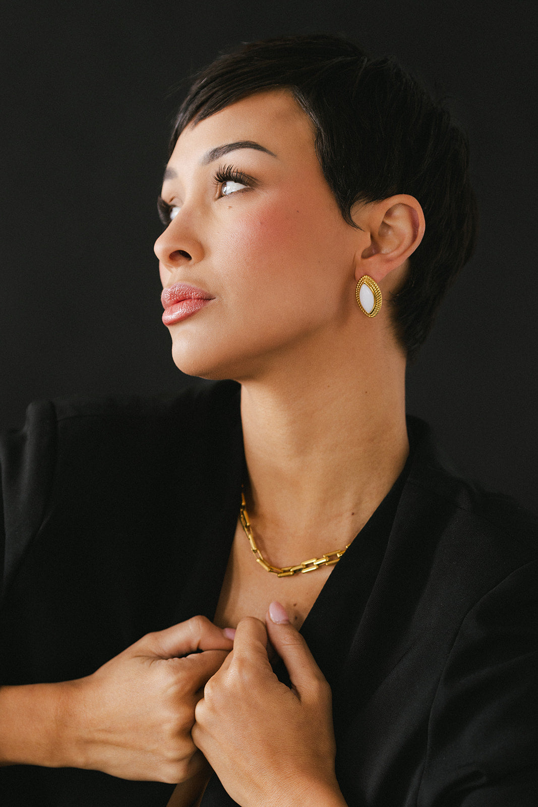 Diana - Gold White Stone Oval Stud Earrings