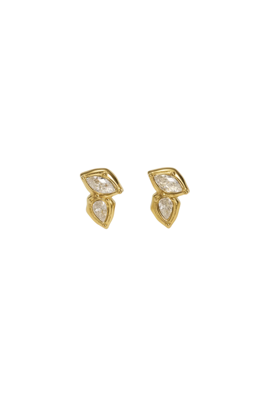Benoîte - Gold Double Diamond Cluster Stud Earrings
