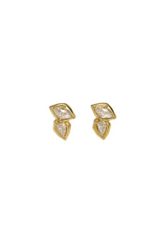 Benoîte - Gold Double Diamond Cluster Stud Earrings