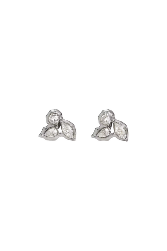Benoîte - Silver Triple Diamond Cluster Stud Earrings