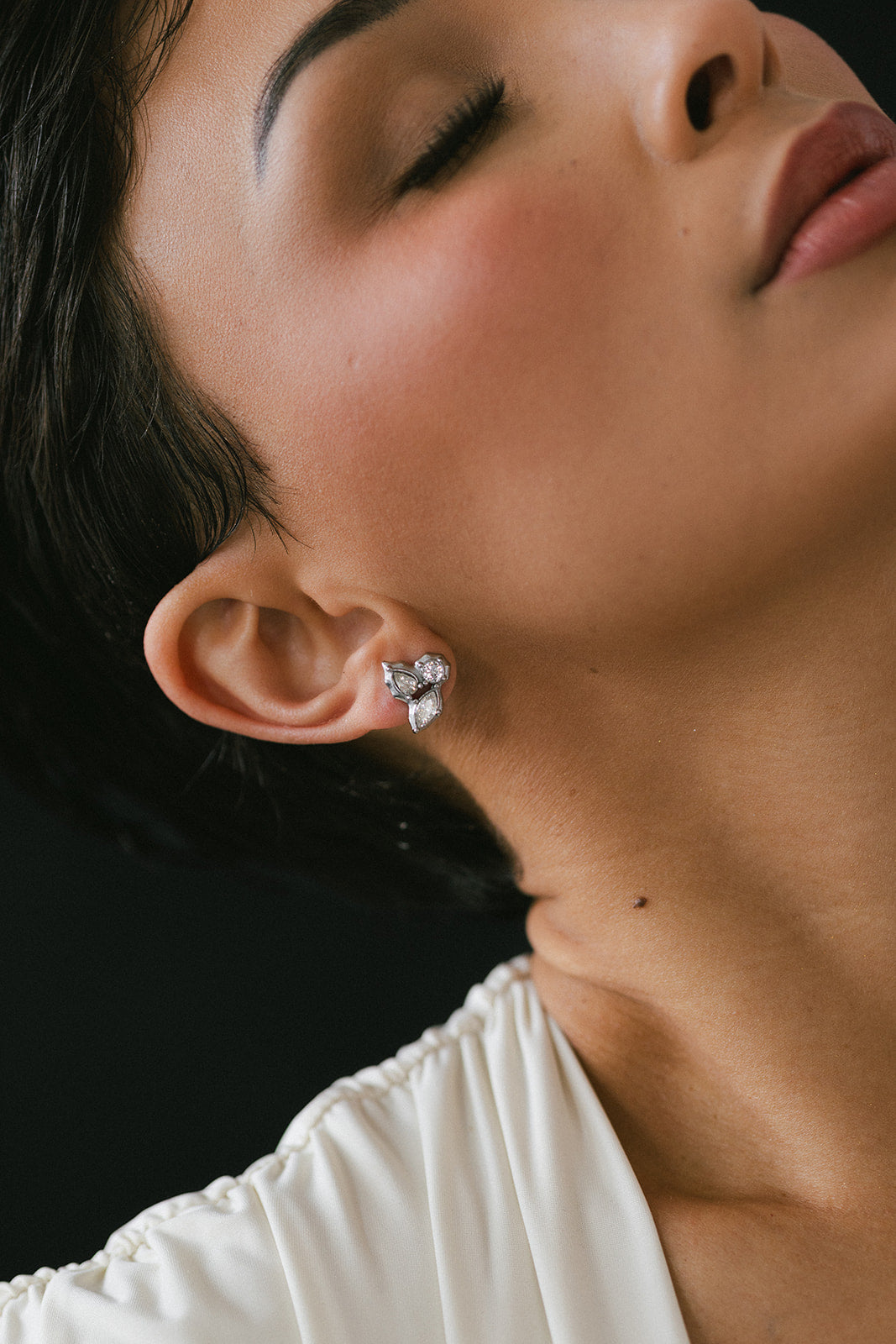 Benoîte - Silver Triple Diamond Cluster Stud Earrings