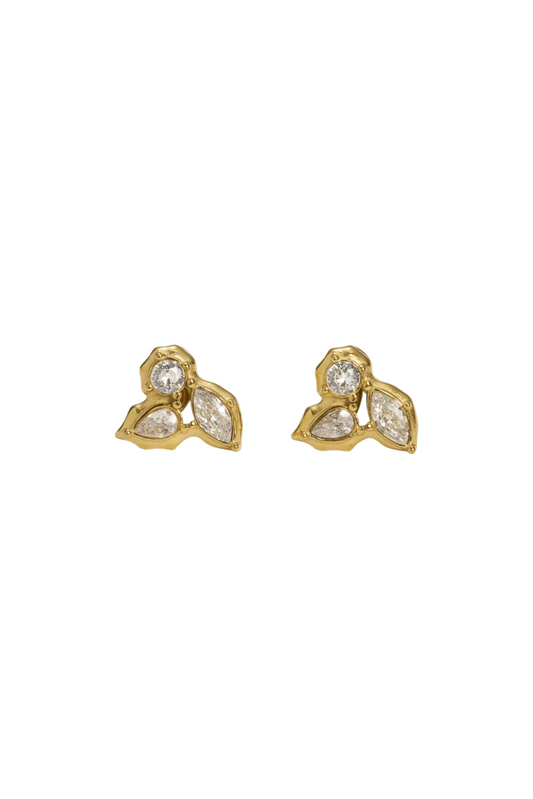 Benoîte - Gold Triple Diamond Cluster Stud Earrings