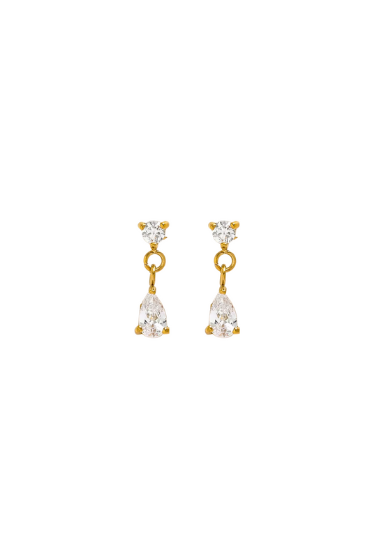 Rémi - Gold Double Diamond Drop Pear Stud Earrings