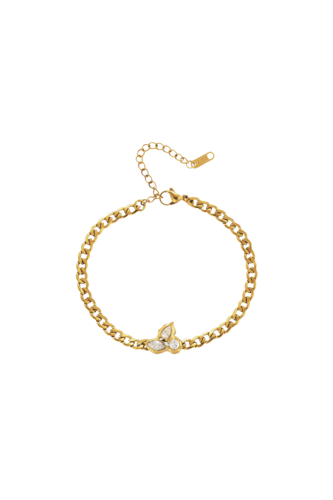 Benoîte - Gold Triple Diamond Cluster Curb Bracelet