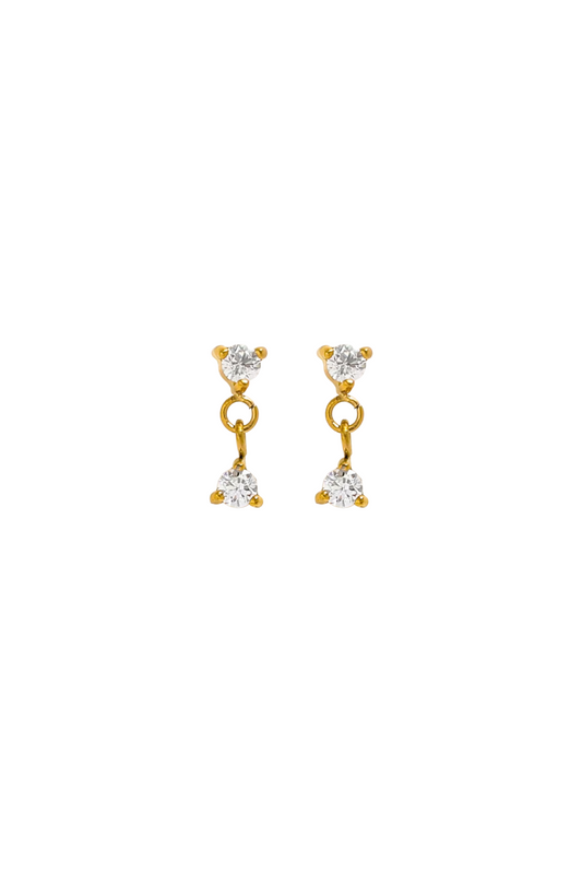 Fleur - Gold Double Diamond Drop Stud Earrings