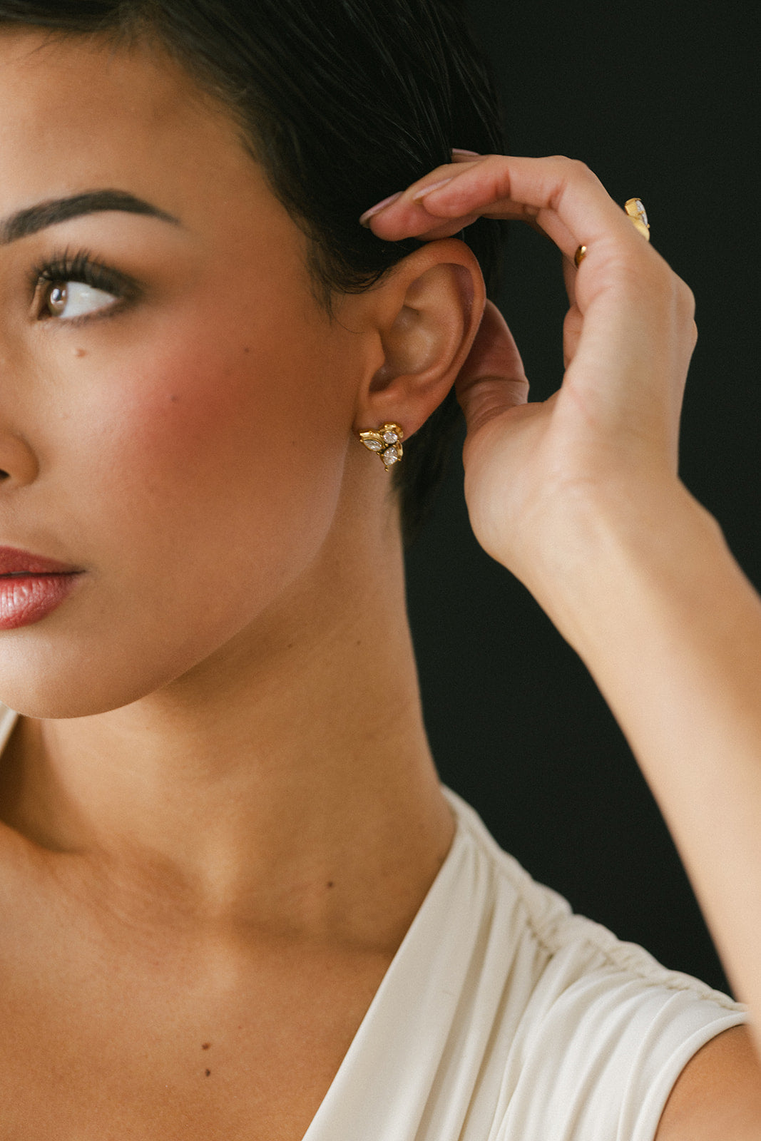 Benoîte - Gold Triple Diamond Cluster Stud Earrings