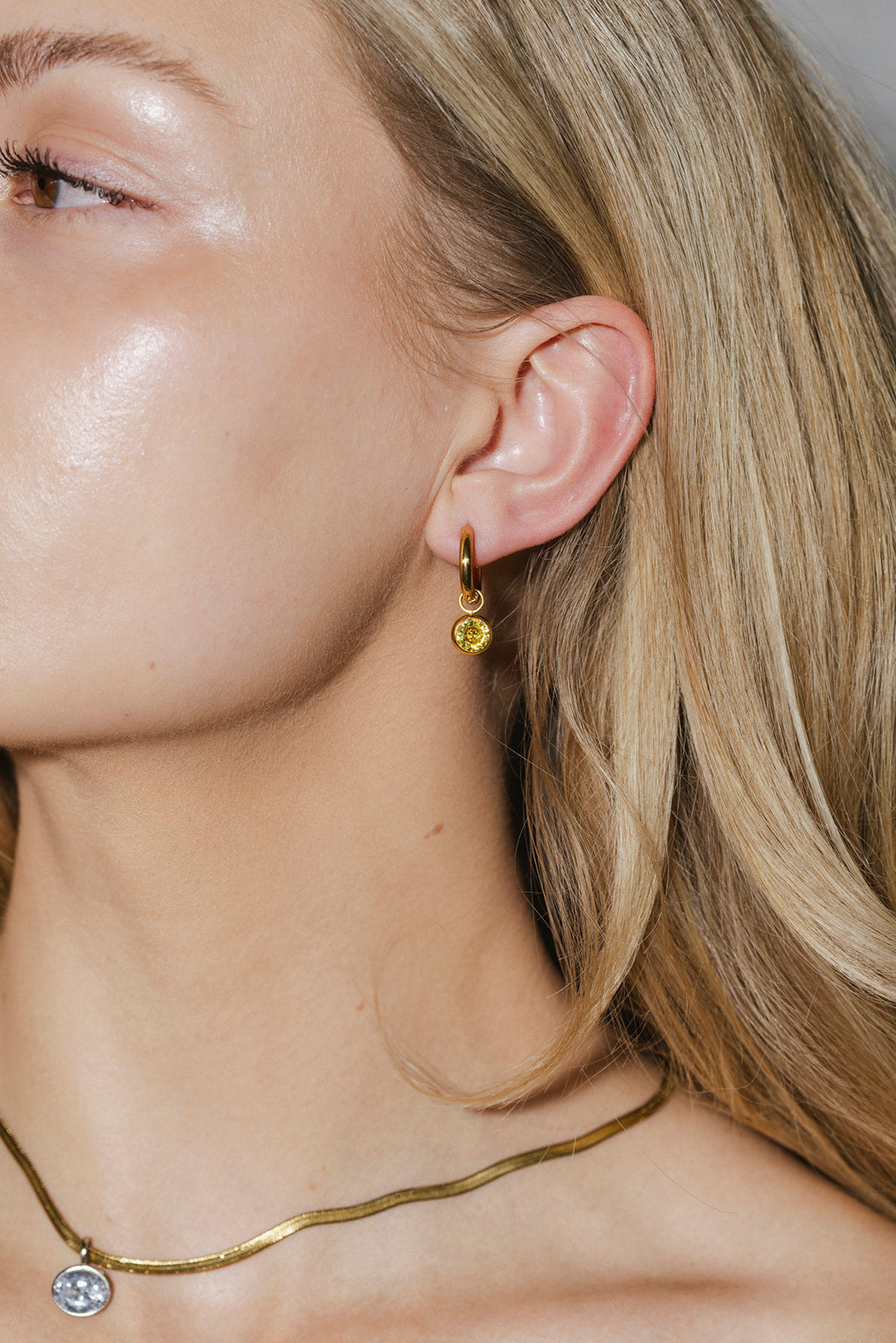Isabelle - Gold Yellow Diamond Bezel Huggie Earrings