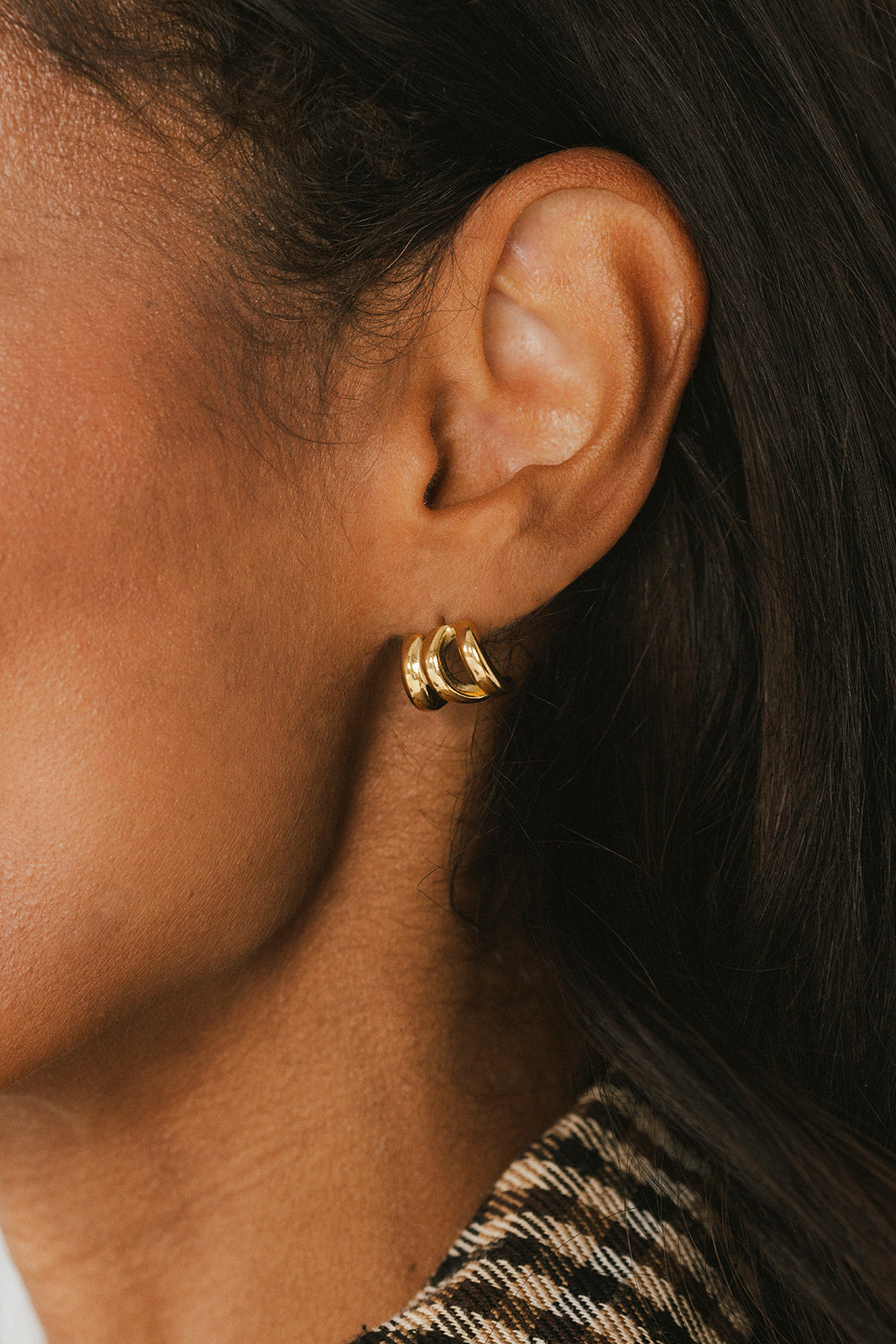 Jolie - Gold Triple Layered Stud Earrings