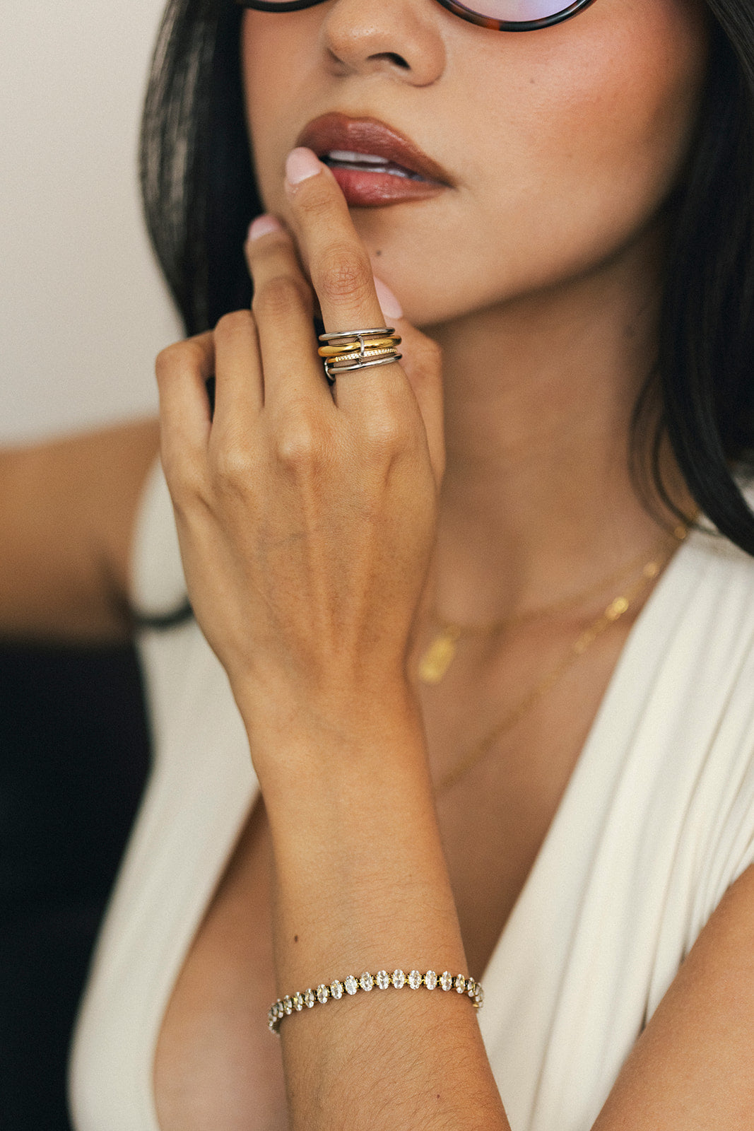 Genevieve - Mixed Metal Multi Link Stacked Diamond Ring