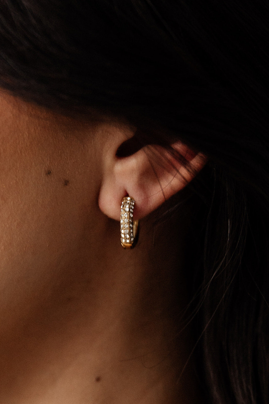 Jing - Gold Diamond Huggie Earrings