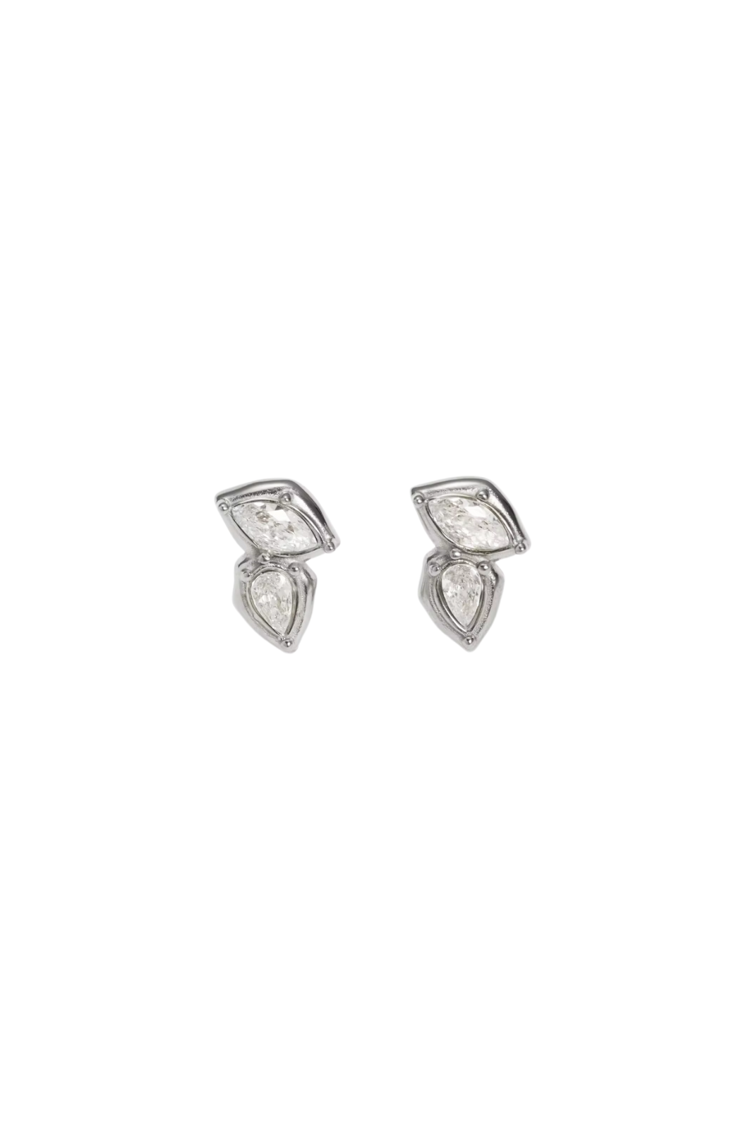 Benoîte - Silver Double Diamond Cluster Stud Earrings
