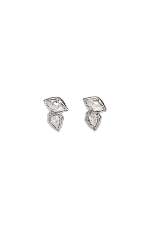 Benoîte - Silver Double Diamond Cluster Stud Earrings