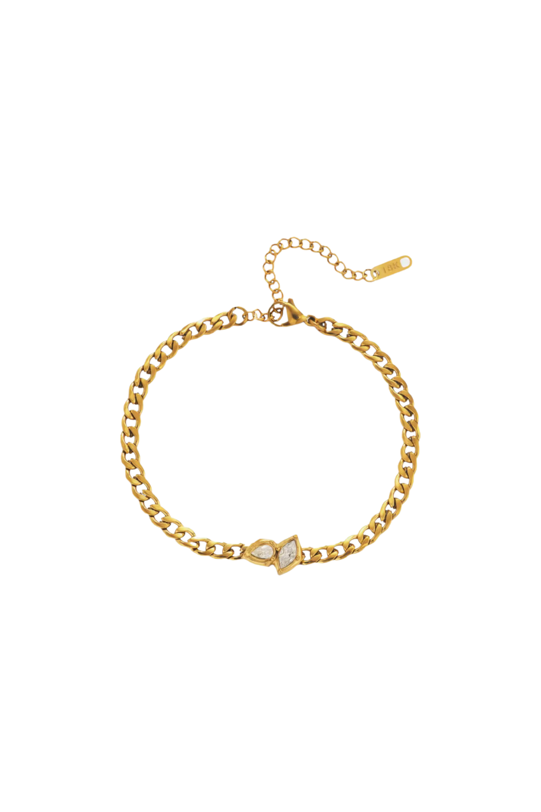 Benoîte - Gold Double Diamond Cluster Curb Bracelet