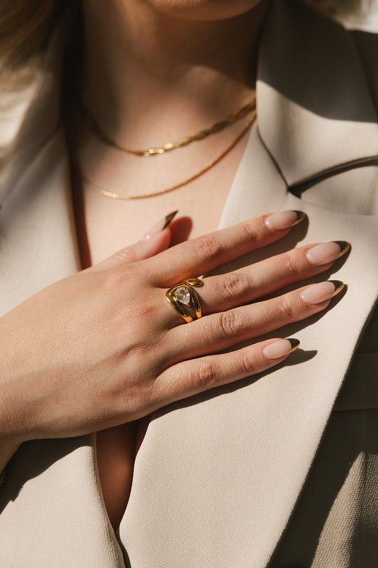 Cora - Gold Adjustable Pear Diamond Ring