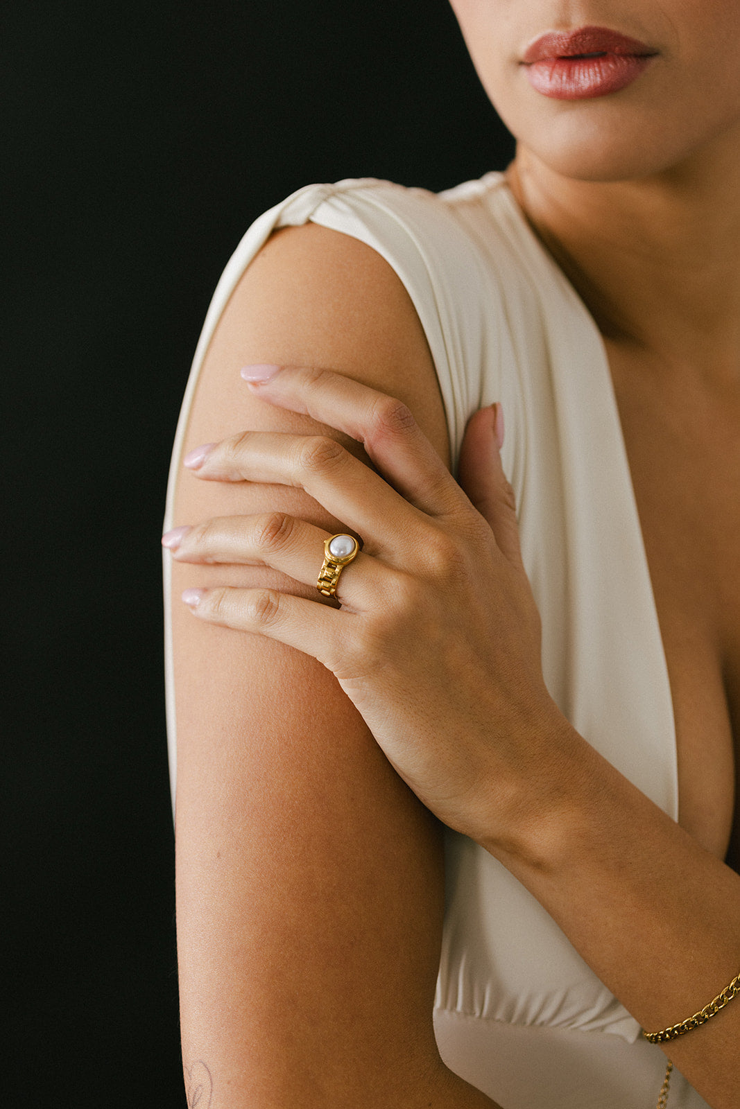 Cécile - Gold Pearl Watch Band Ring