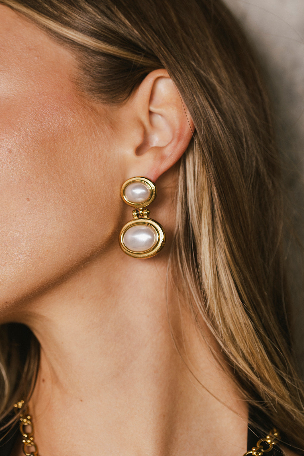 Sacha - Gold Double Pearl Statement Stud Earrings