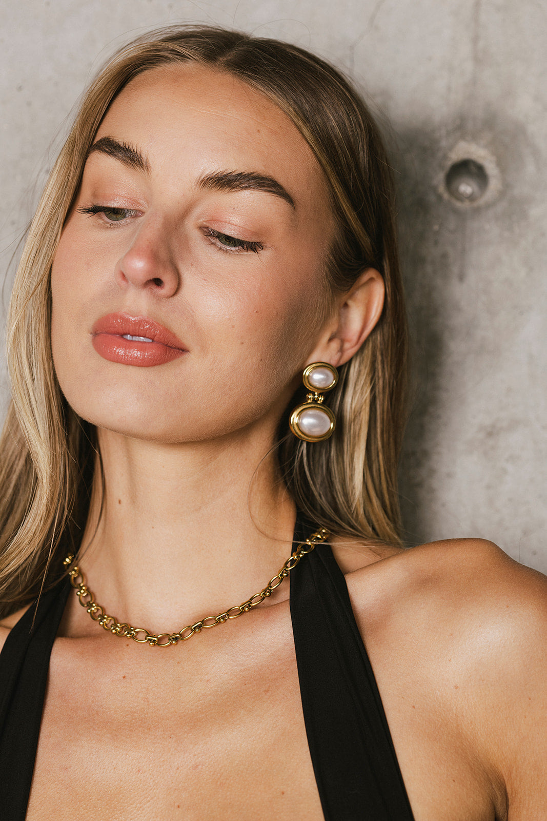 Sacha - Gold Double Pearl Statement Stud Earrings