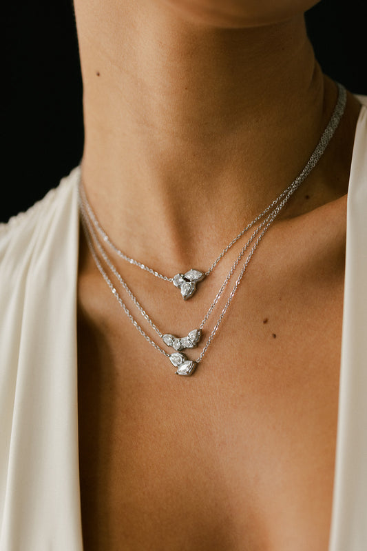Benoîte - Silver Diamond Cluster Necklace
