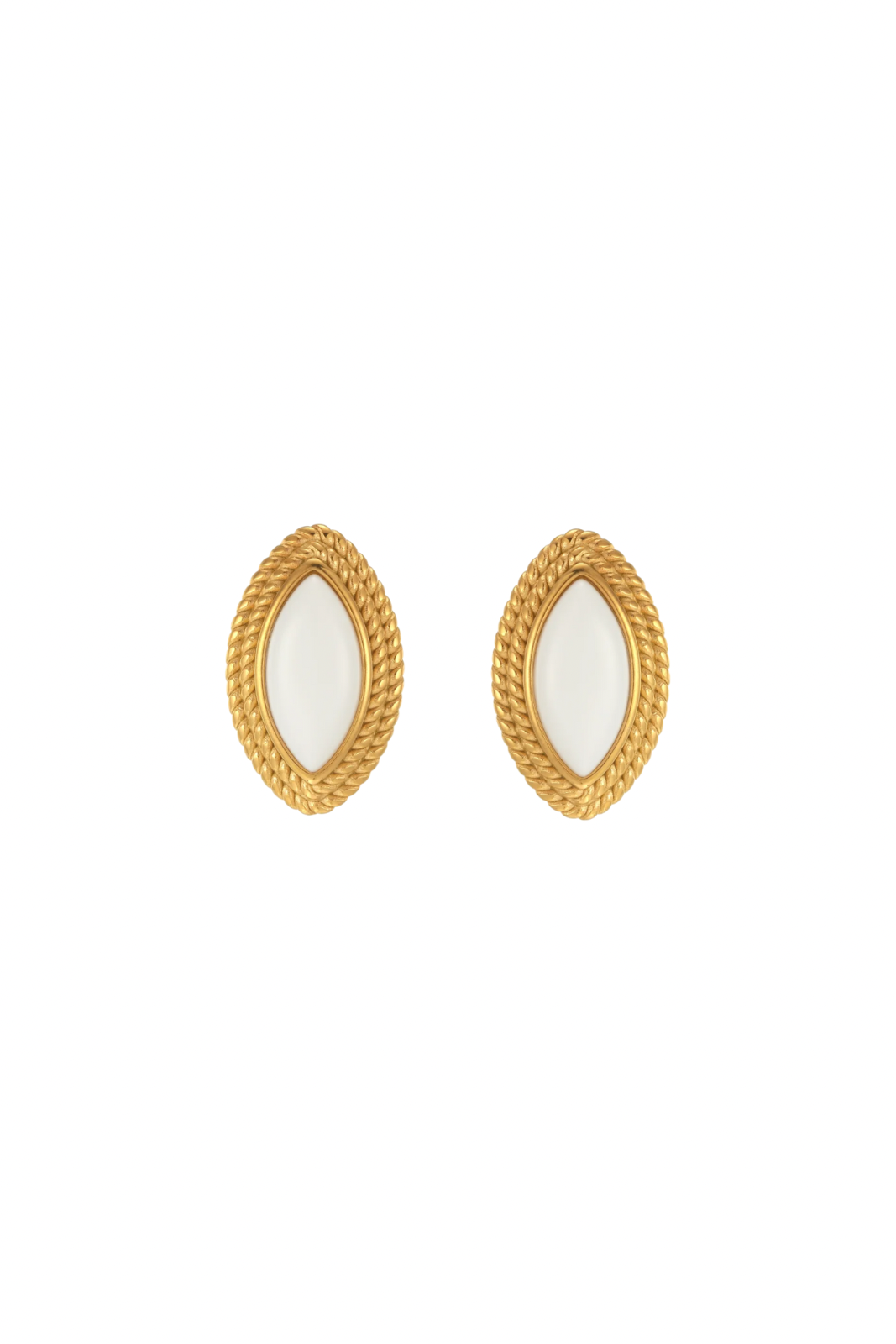Diana - Gold White Stone Oval Stud Earrings