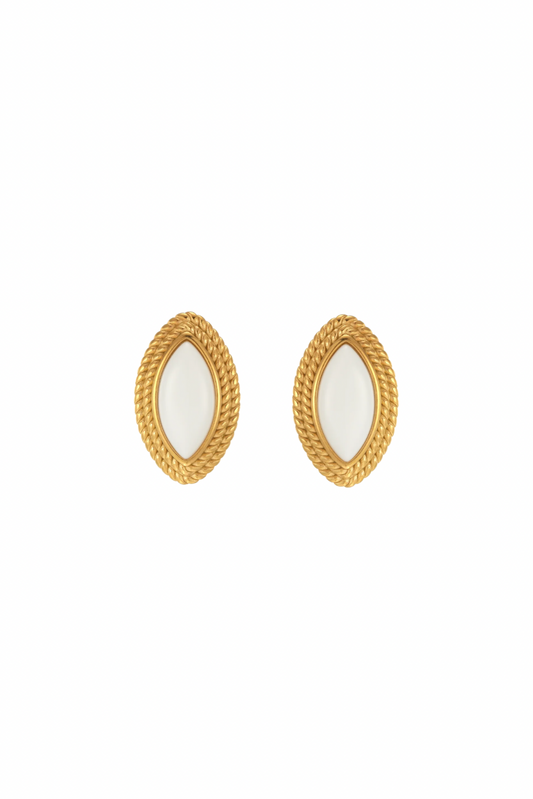 Diana - Gold White Stone Oval Stud Earrings