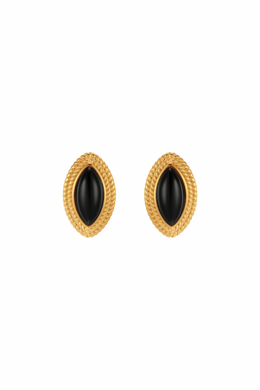 Diana - Gold Black Oval Stud Earrings