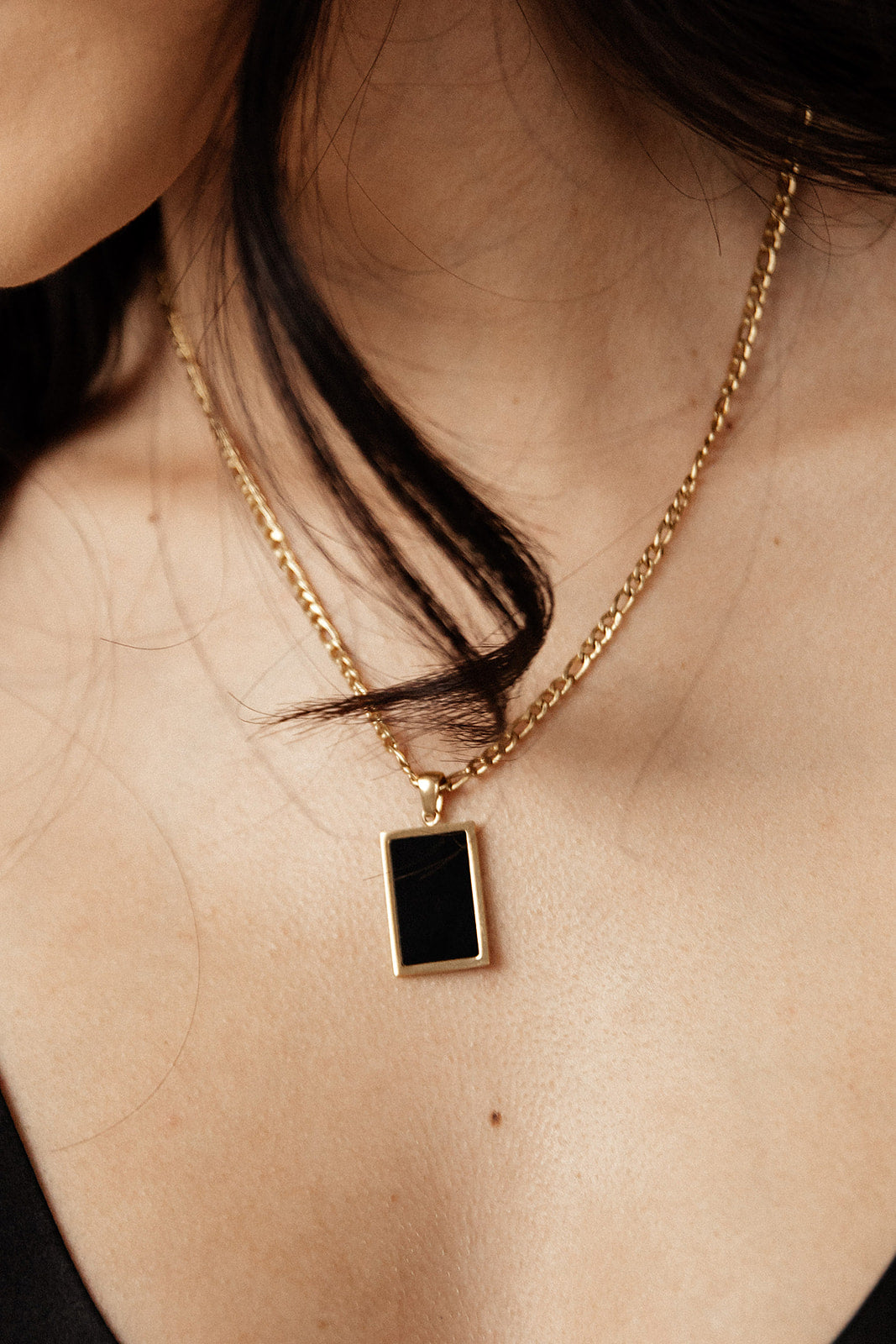 Athena - Gold Rectangle Pendant Necklace