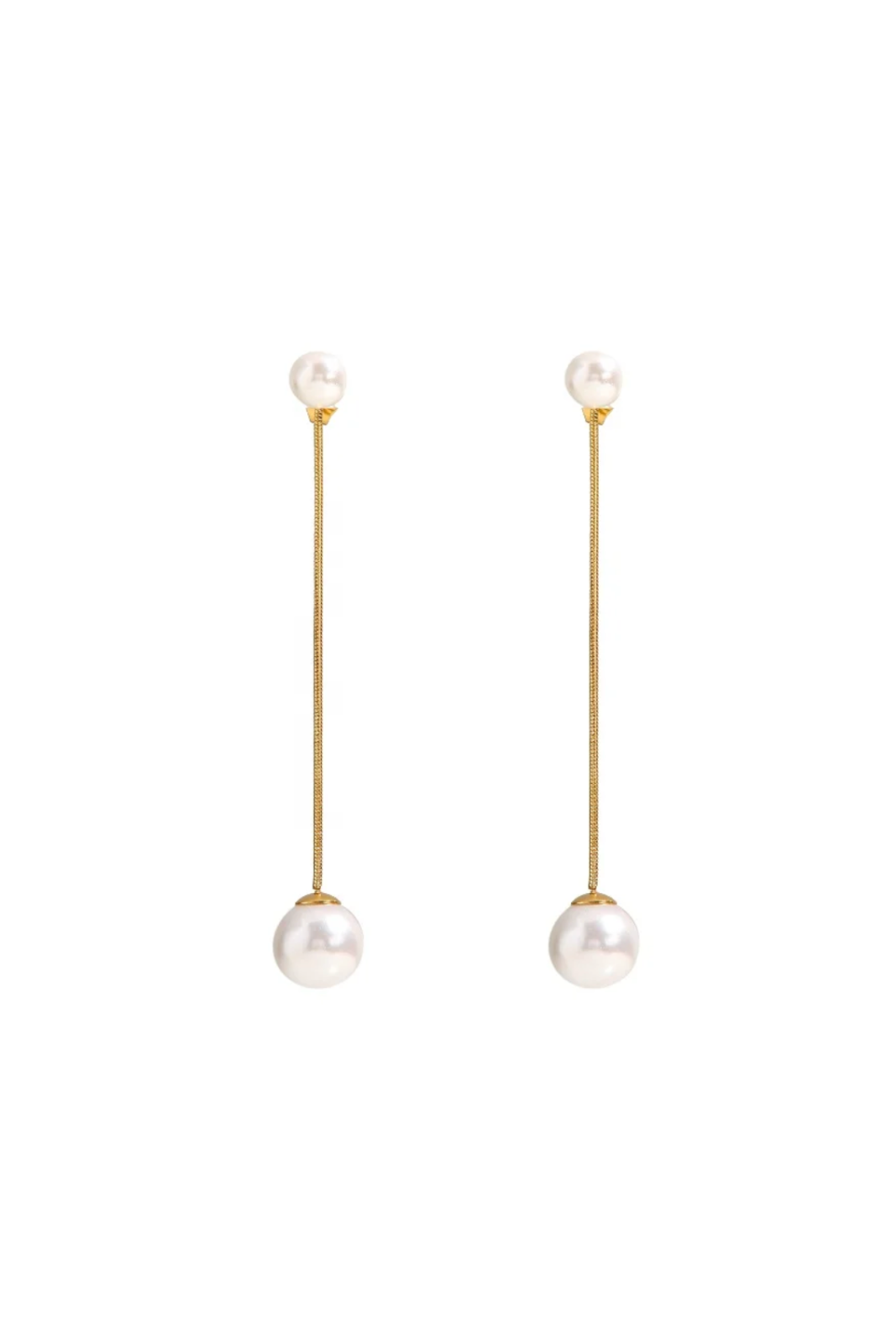 Catania - Gold Pearl Tassel Stud Earrings