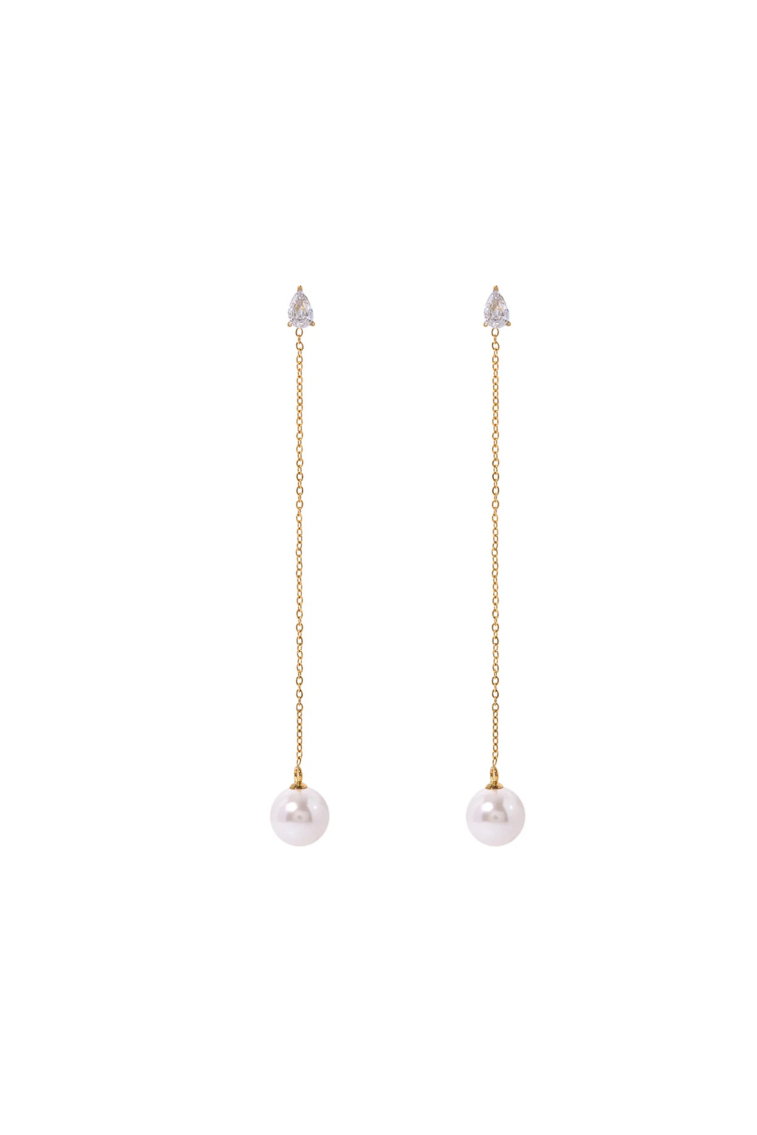 Florence - Gold Crystal Tassel Pearl Stud Earrings