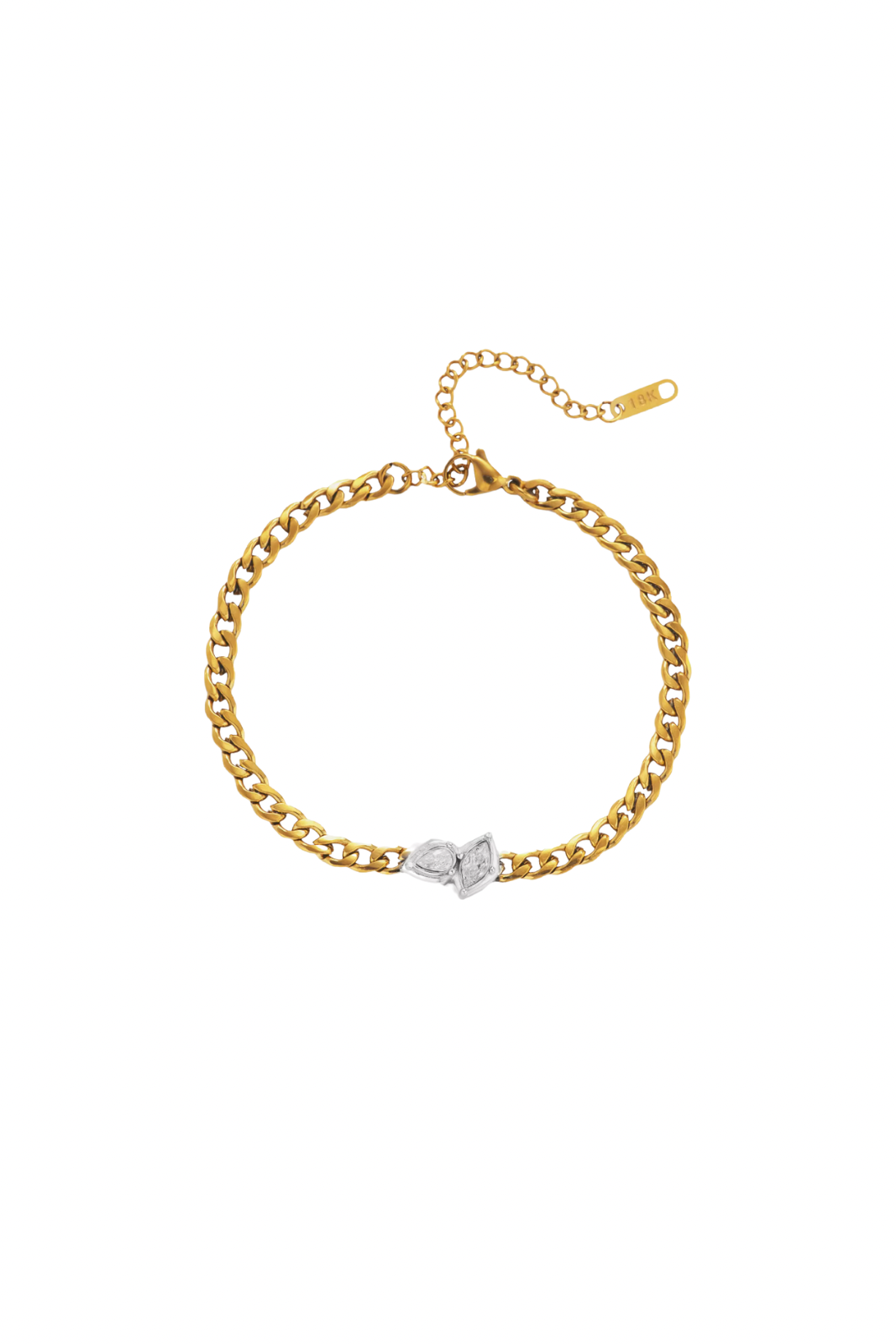 Benoîte - Mixed Metal Double Diamond Cluster Curb Bracelet