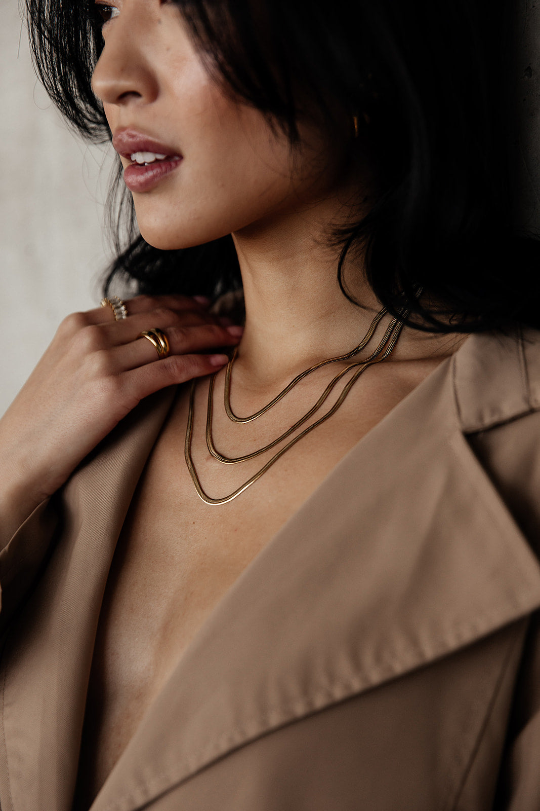 Centauri - Gold Triple Layered Herringbone Snake Necklace Bundle
