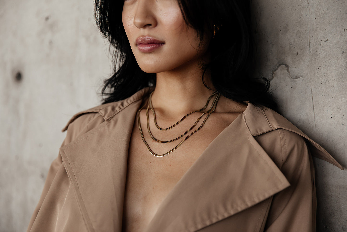 Centauri - Gold Triple Layered Herringbone Snake Necklace Bundle
