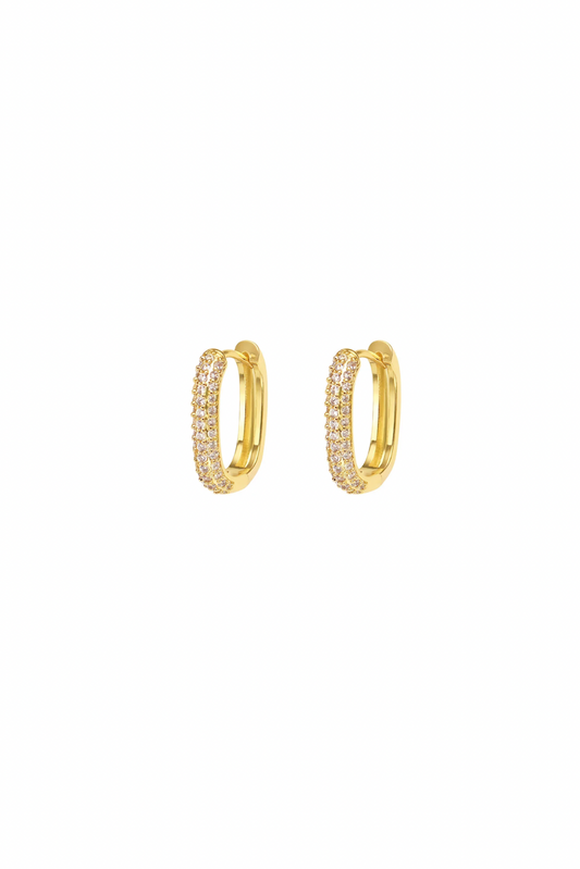 Inès - Gold Diamond Rectangle Huggie Earrings