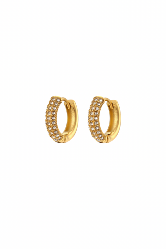 Jing - Gold Diamond Huggie Earrings