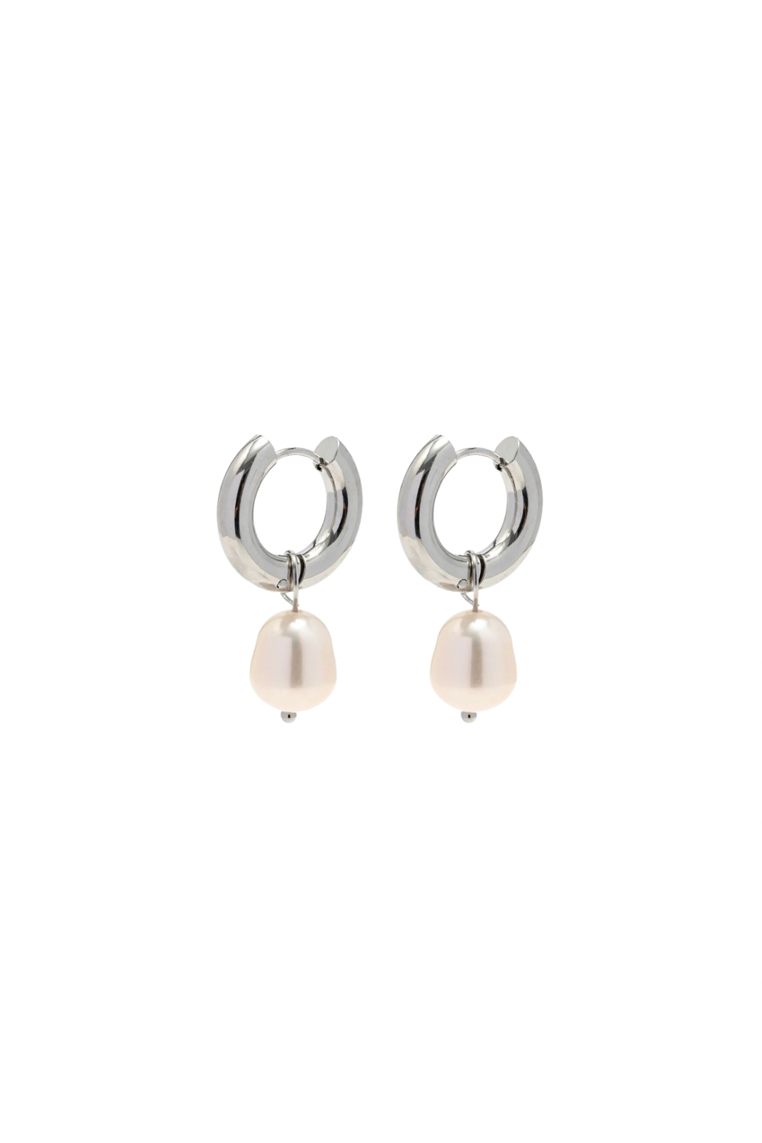 Phoebe - Silver Pearl Hoop Huggie Earrings