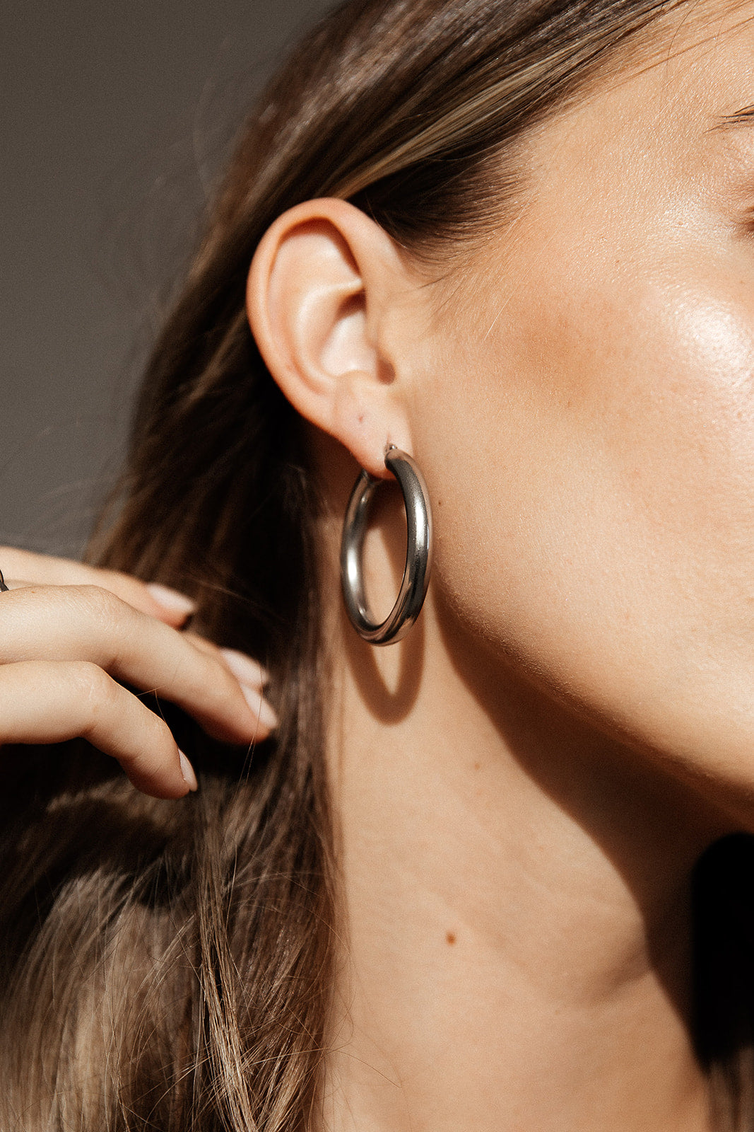 Helios - Silver Thick Hoop Earrings