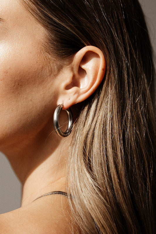 Helios - Silver Thick Hoop Earrings