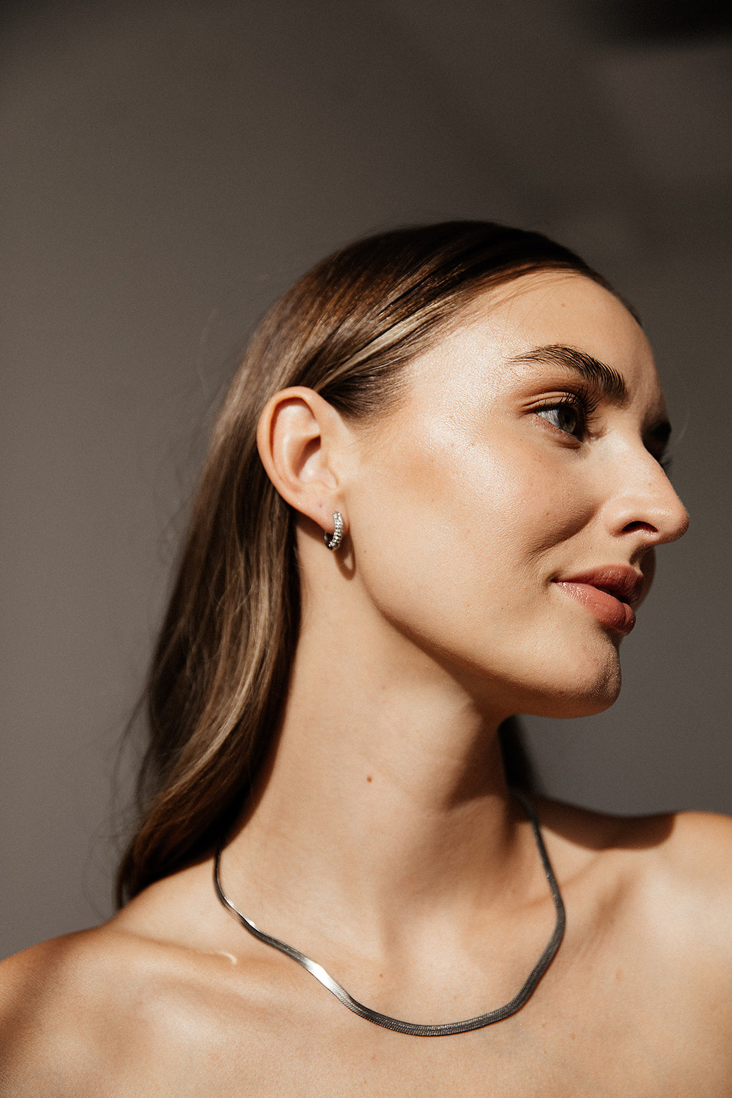 Jing - Silver Diamond Huggie Earrings