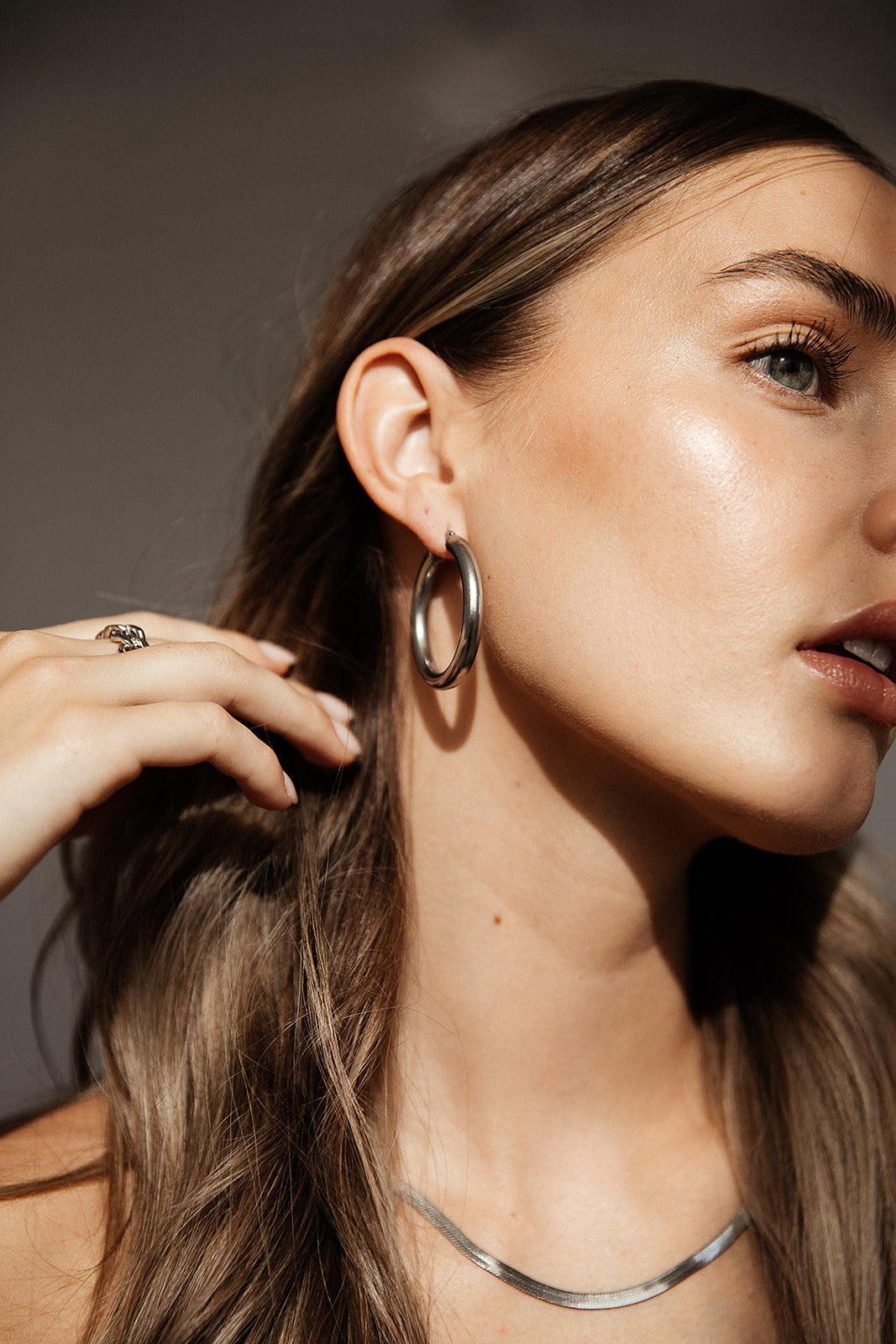 Helios - Silver Thick Hoop Earrings
