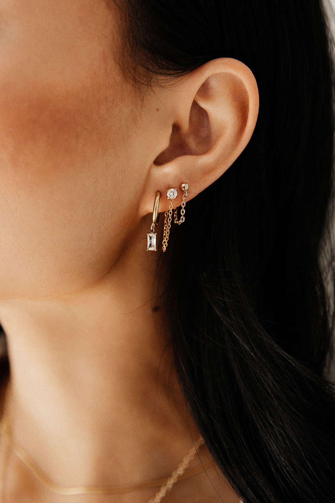 Delilah - Gold Baguette Huggie Earrings
