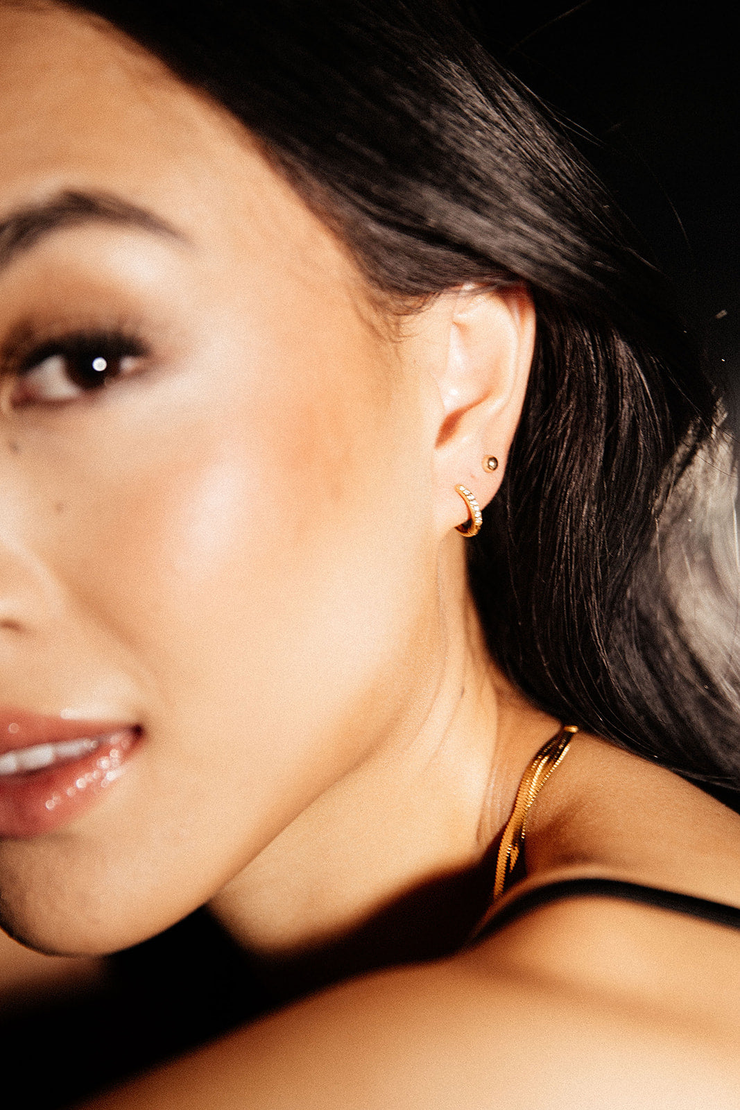 Luna - Gold Dainty Diamond Huggie Earrings