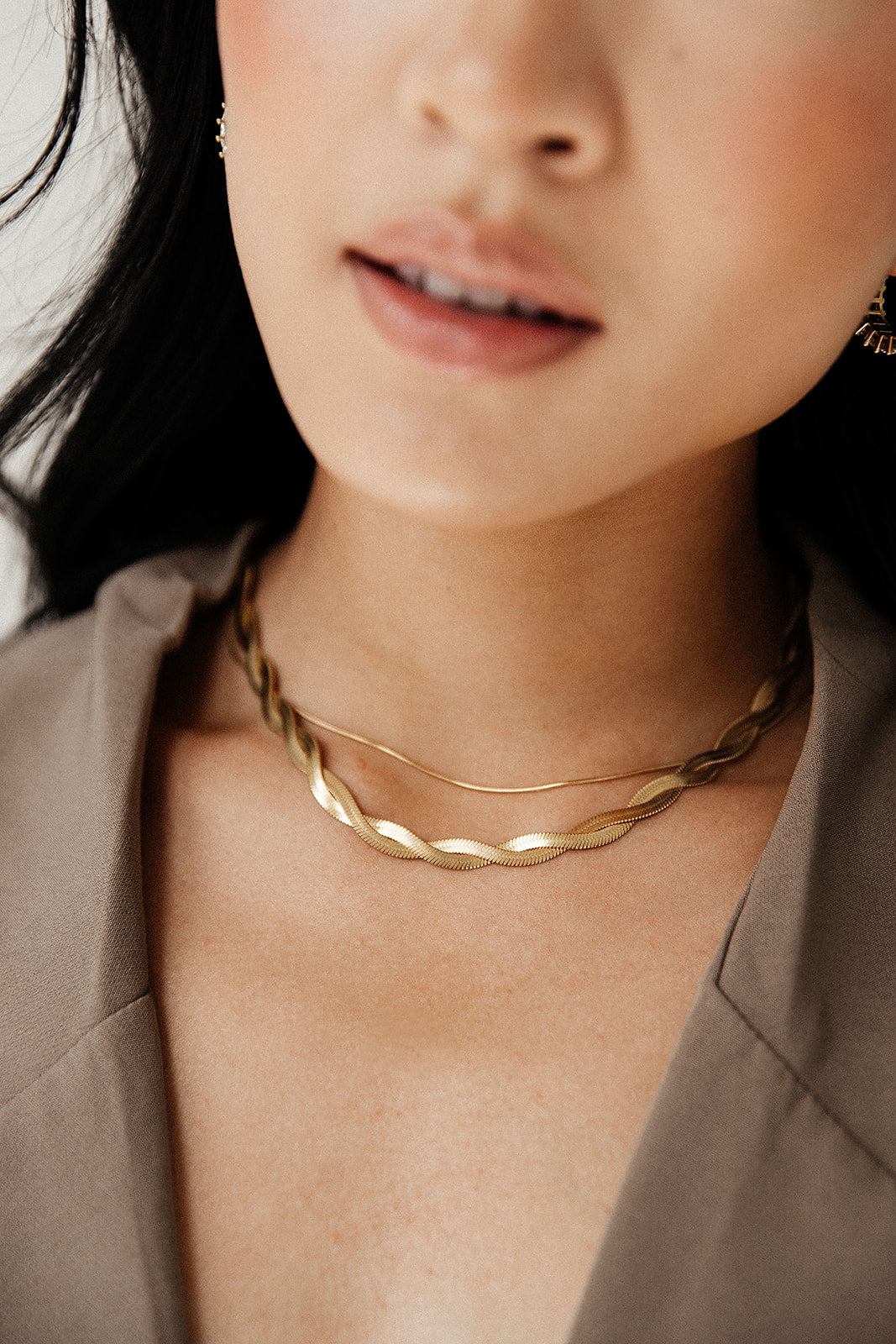 Nami - Gold Double Layer Twisted Herringbone Snake Chain Necklace