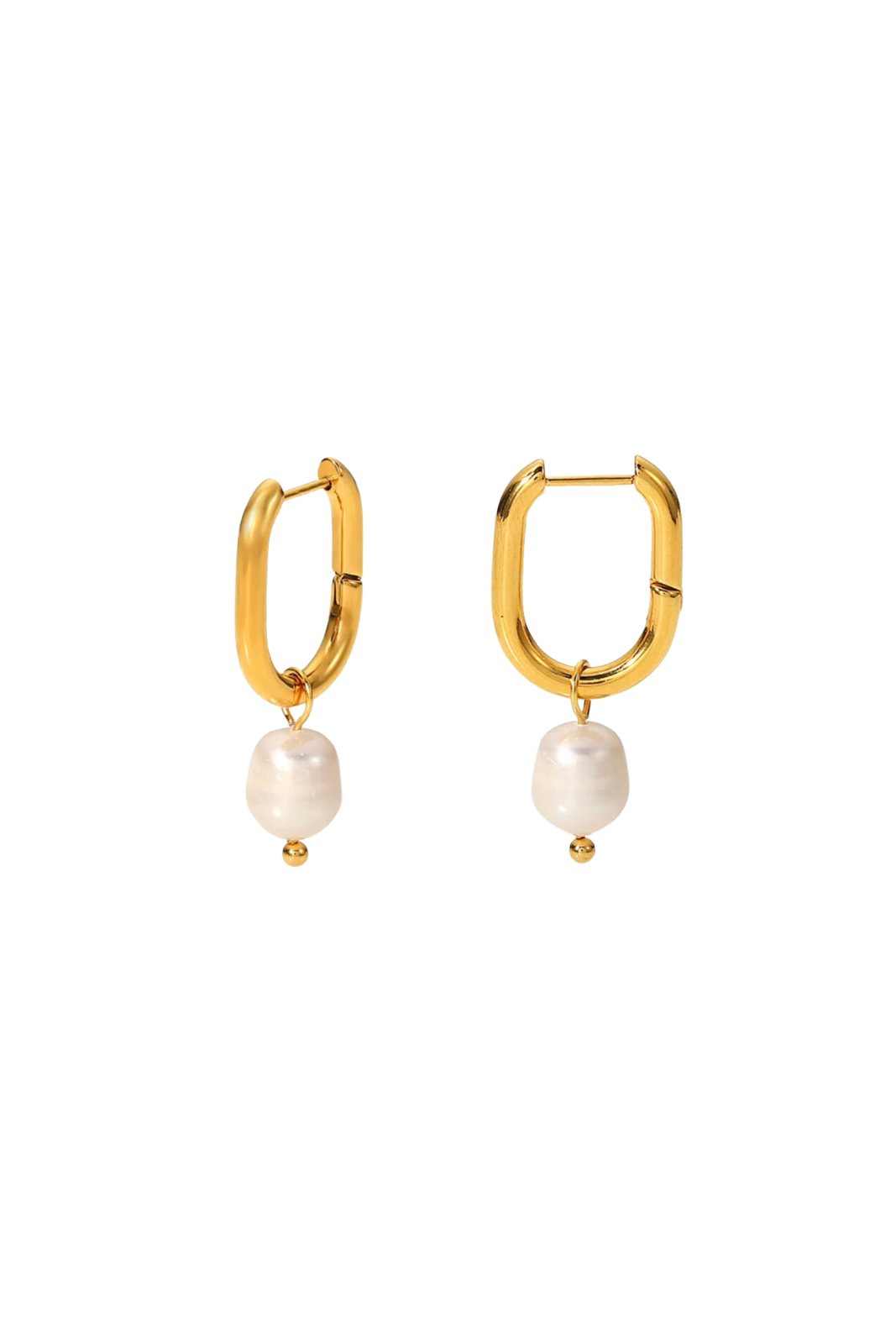 Lola - Gold Freshwater Pearl Rectangle Huggie Earrings