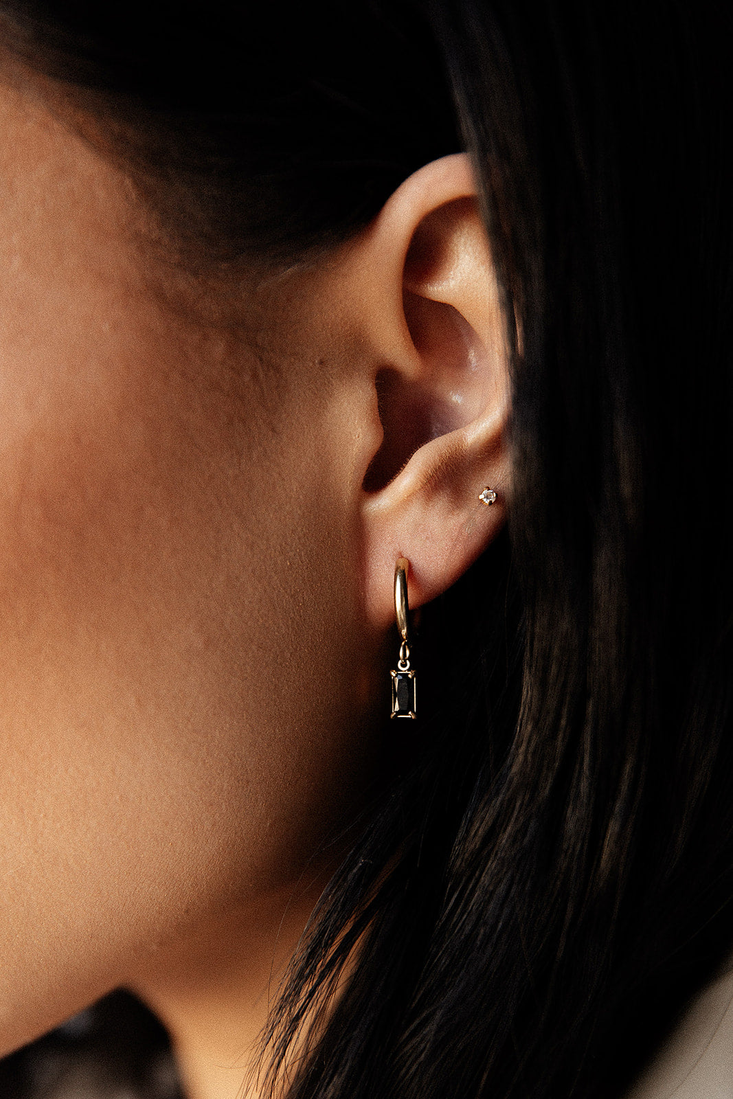 Delilah - Gold Baguette Huggie Earrings
