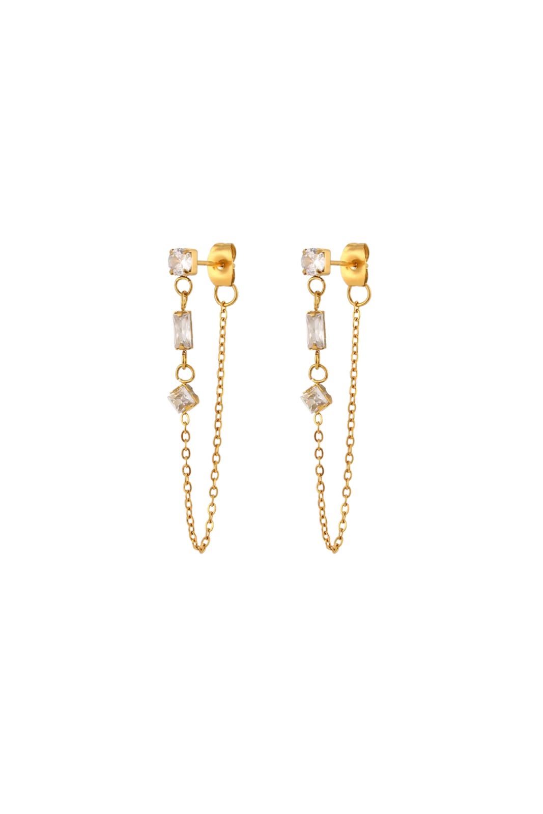 Atlas - Gold Drop Chain Diamond Earrings