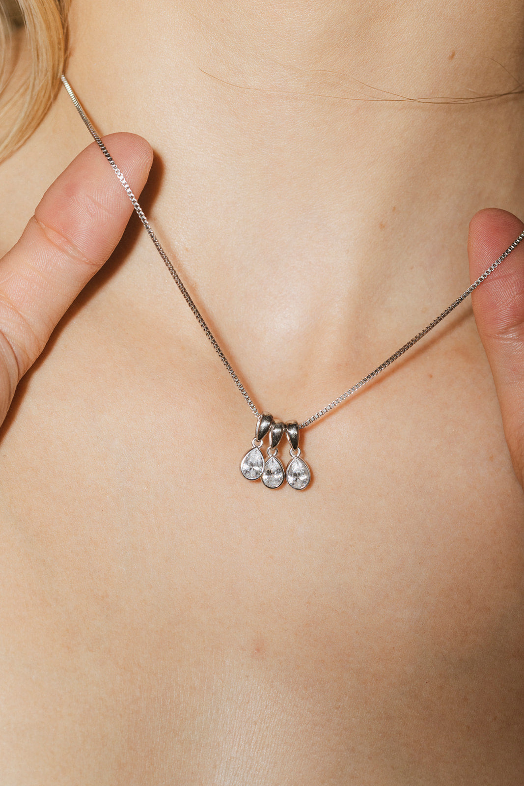 Lucie - Silver Trois Pear Diamond Necklace