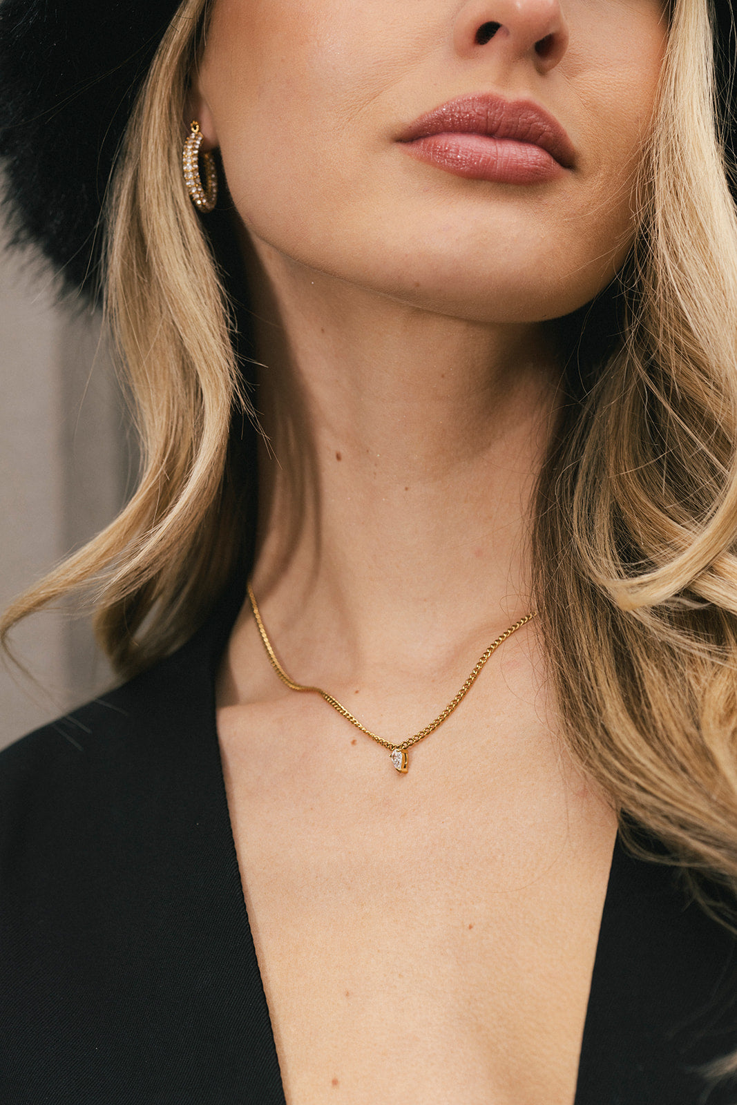Margo - Gold Dainty Diamond Pear Chain Necklace